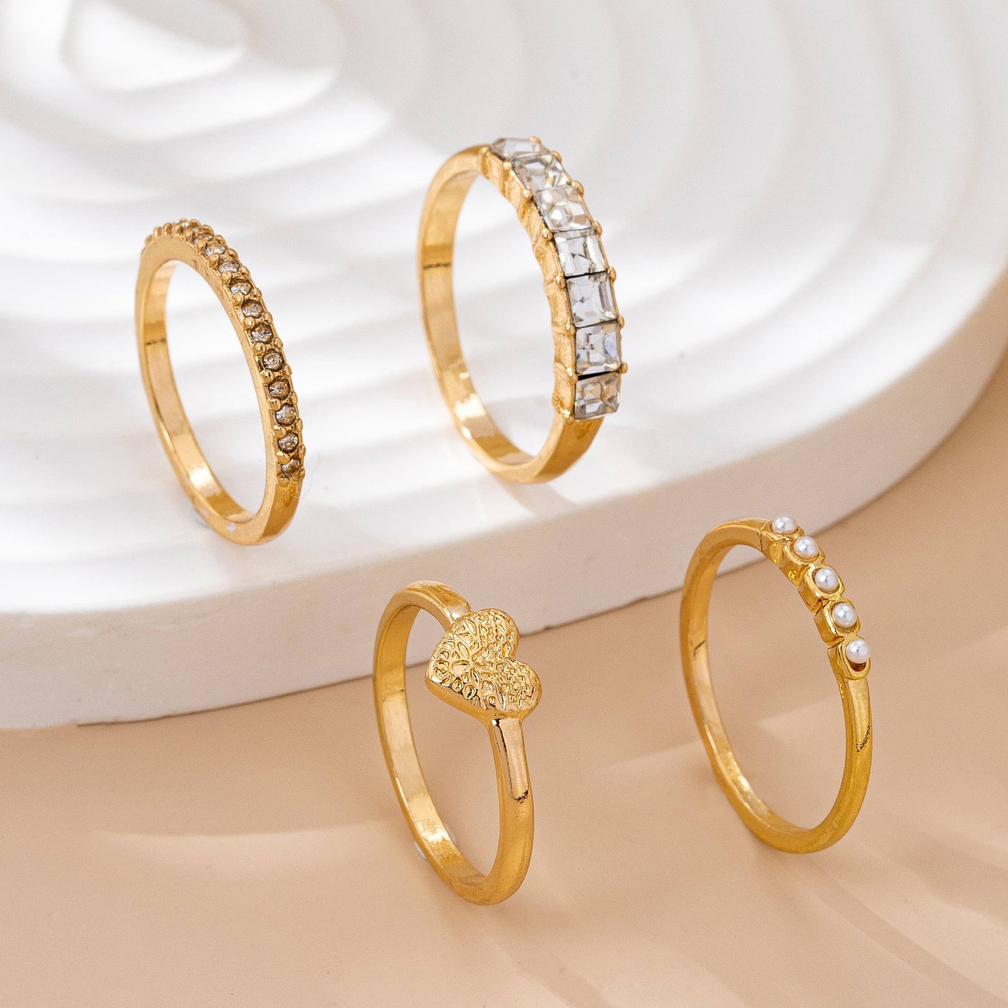 Gold-Tone Mixed Crystal & Pearl Stacking Ring Set | 80R177: SET