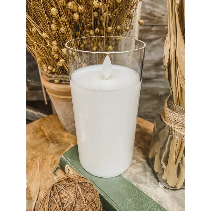 Clear Glass Cylinder Moving Flame LED Candle 3x6in
