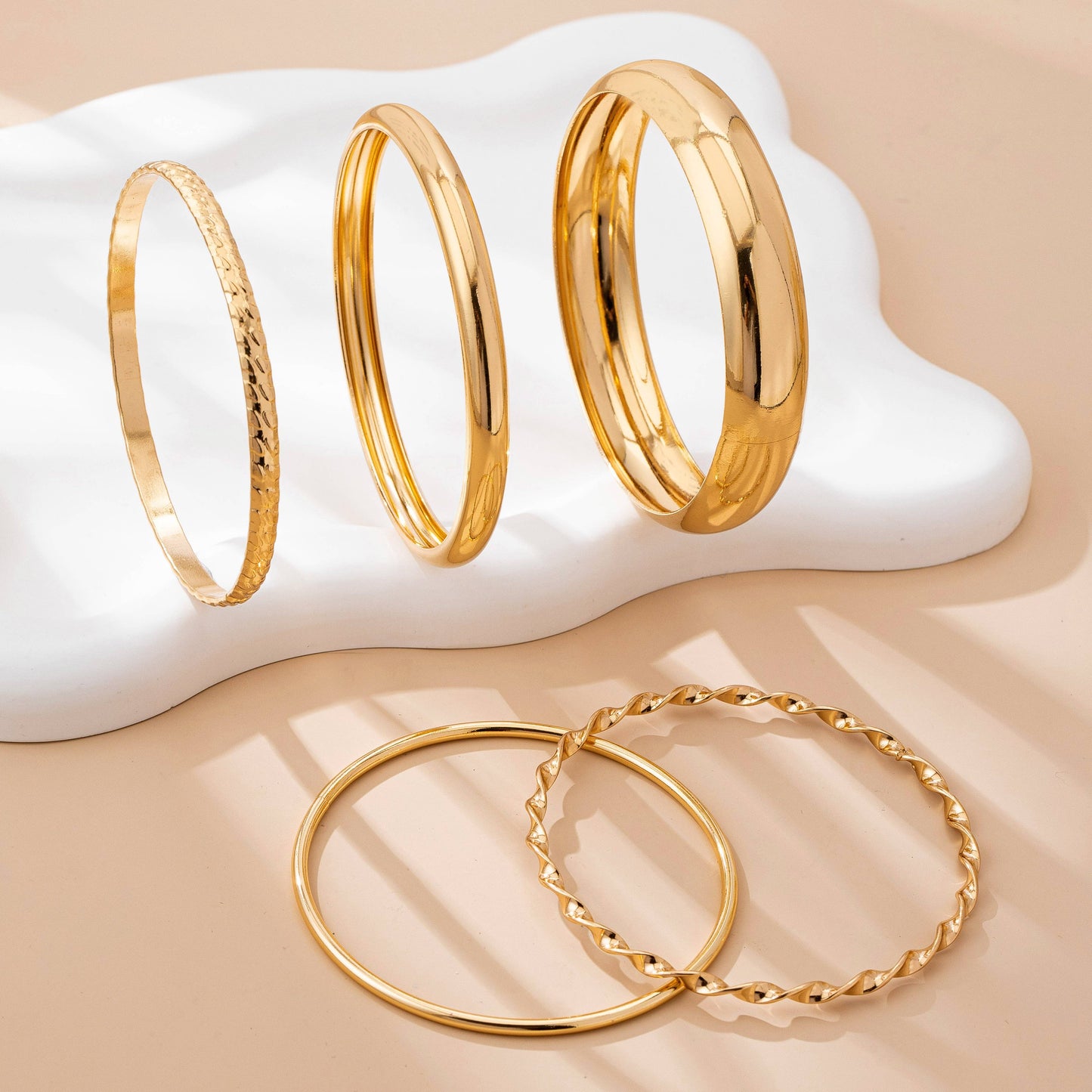 Gold Textured Bangle Stack Set | 80B1601: SET
