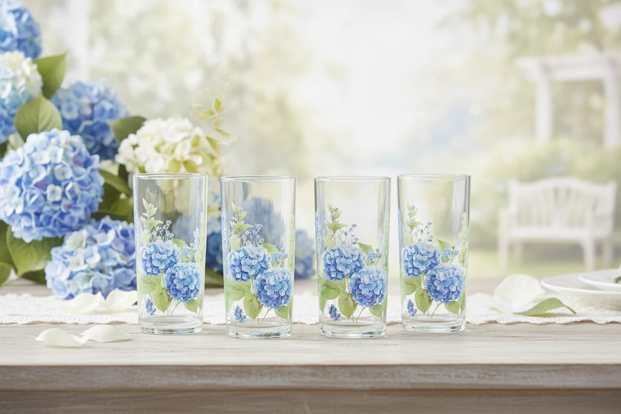 Set of 4 Glass Tumblers-Hydrangea