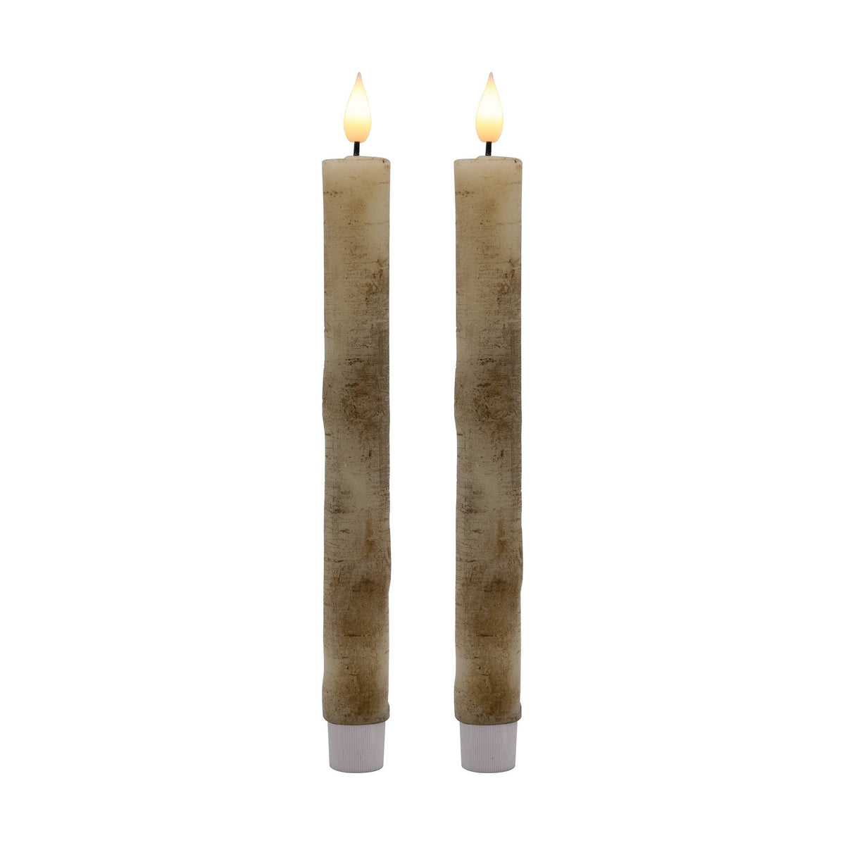 Battery Operated Birch Wood Taper Candles - Set of 2