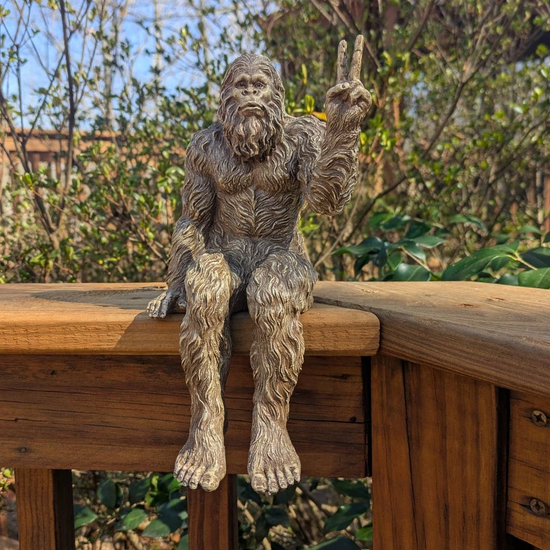 Bigfoot Peace Sign Sasquatch Statue 10 inch H Shelf Sitter: Stonewash