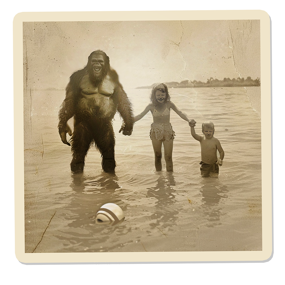 Vintage Photograph of Bigfoot Summer Memory Cryptids Art Prints - Bigfoot Prints – 8″x10″ Artwork in 11″x14″ Mat