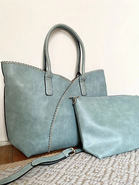 Stitch Trim Shoulder Bag-Blue