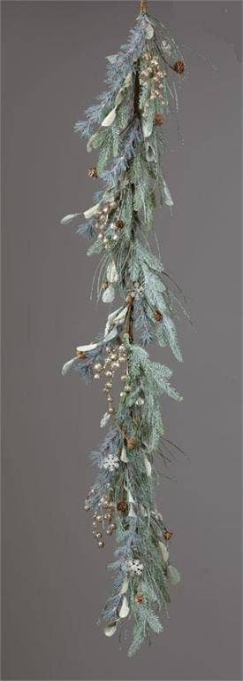 Garland - Frosted Evergreens, Glittered Berries, Snowflake