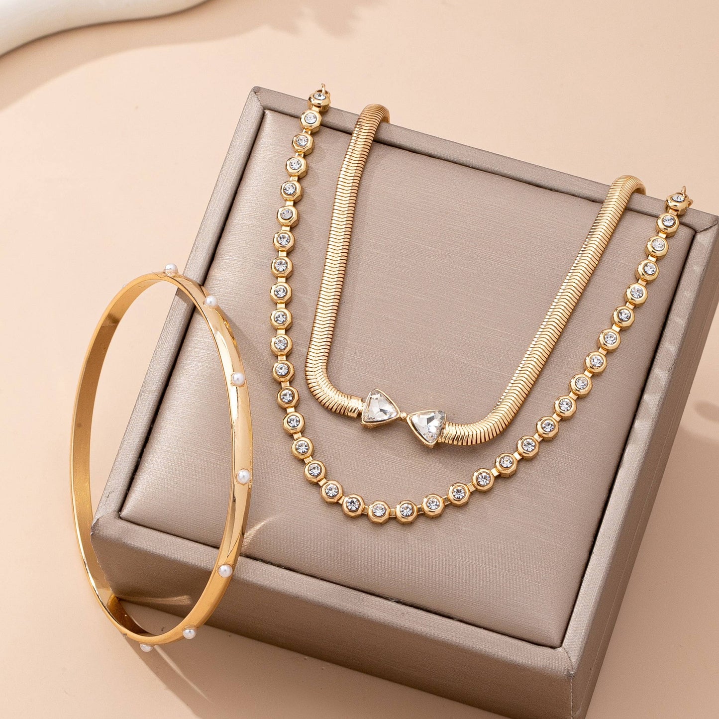 Herringbone Bow Bezels  & Open Cuff Bracelet | 80B1638: SET
