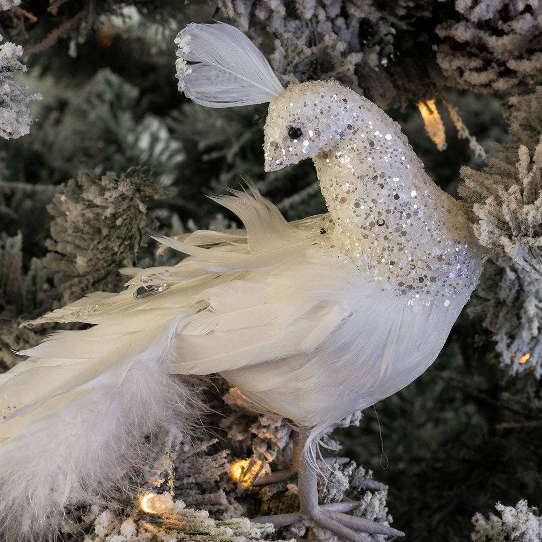 White Peacock Ornament: 15"