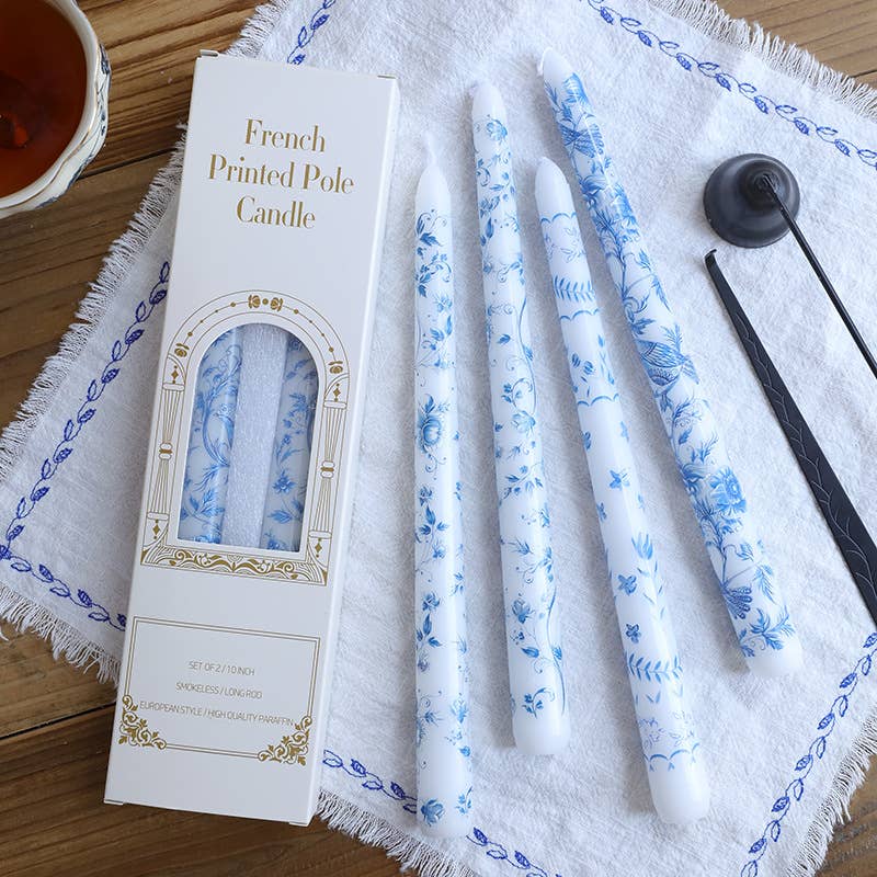 2pcs 25CM Blue and White Porcelain Smokeless Taper Candle: #4