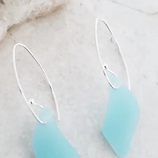Eco Sea Glass Marquis Splash Earrings - Sea Foam
