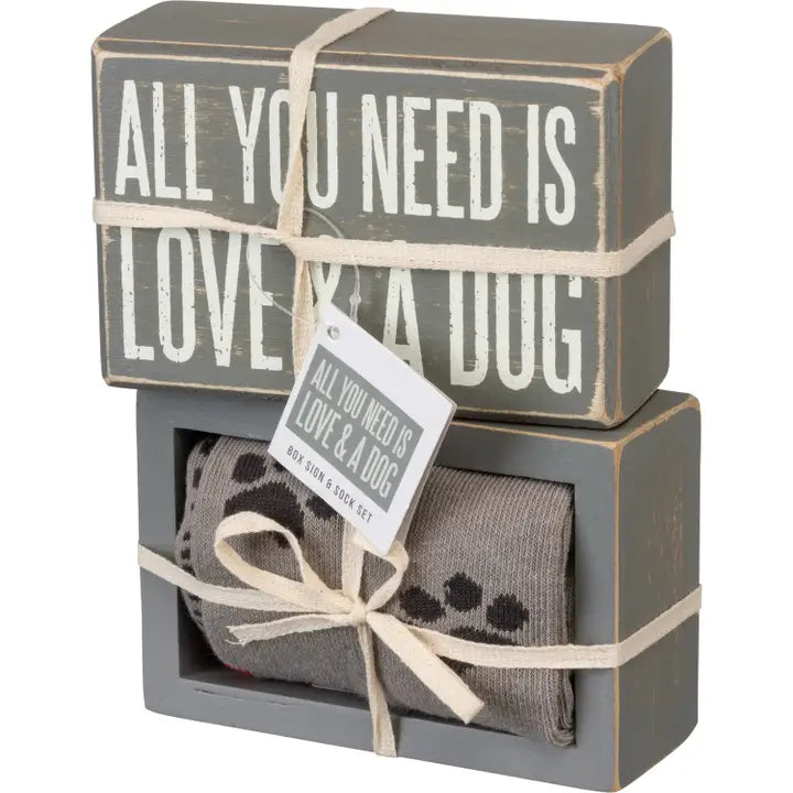 Love and A Dog Box Sign and Sock Set