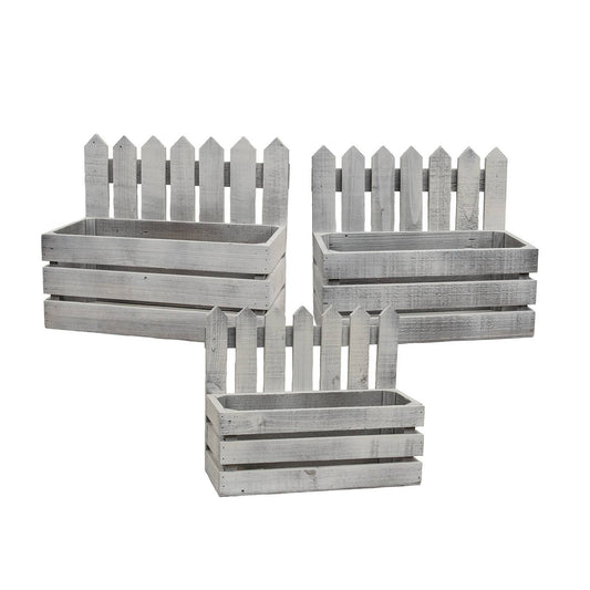 3/Set - White Wooden Picket Planter Boxes