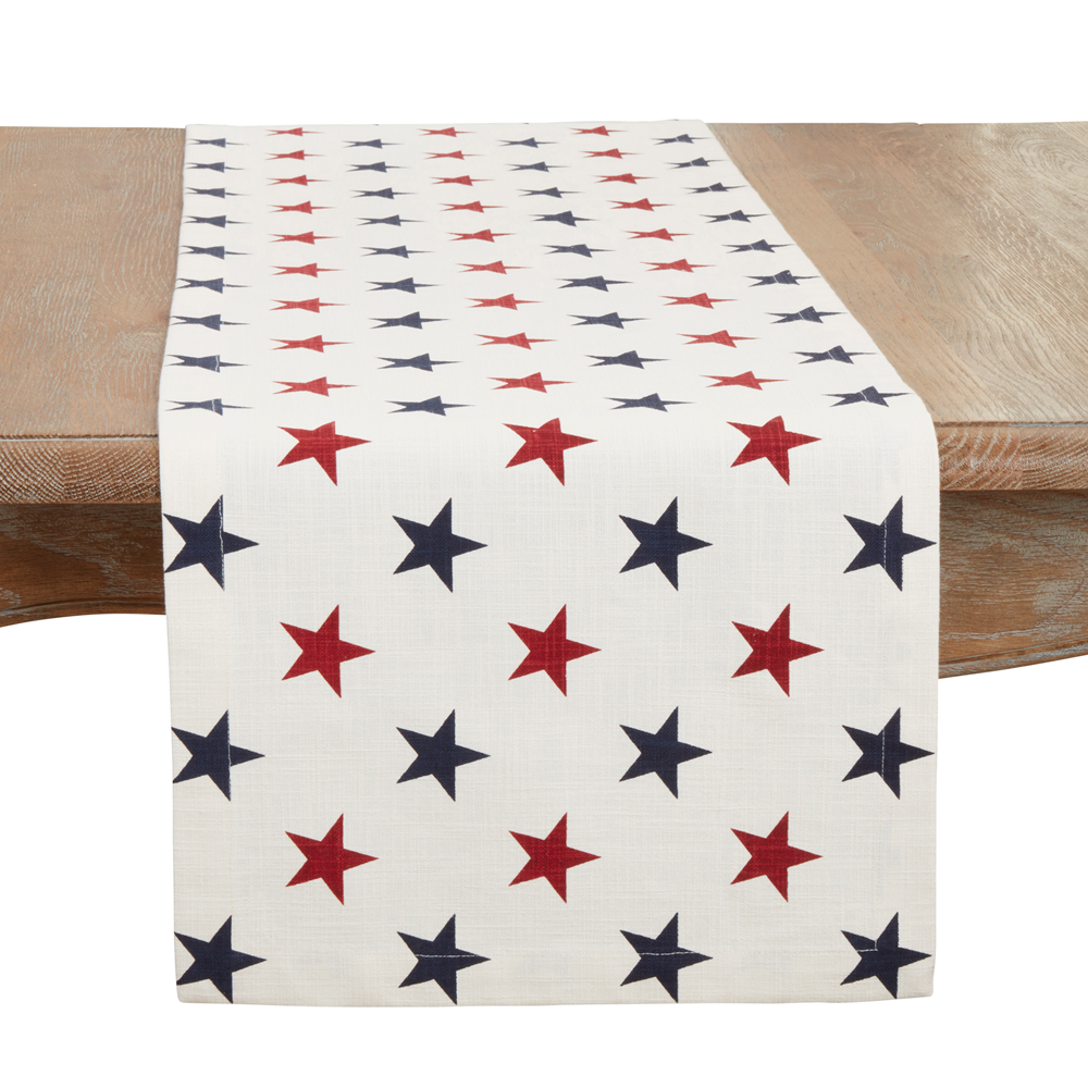 Red & Blue Stars Cotton 14"x72" White Table Runner