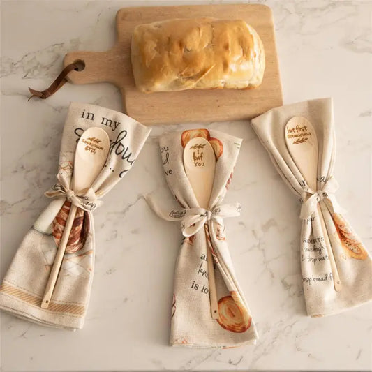 Wooden Spoon and Towel Gift Set