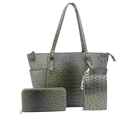 3 Piece Crocodile Pattern Tote Bag Set