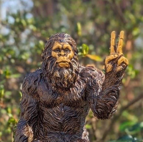 Bigfoot Peace Sign Sasquatch Statue 10 inch H Shelf Sitter: Stonewash