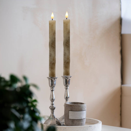 Battery Operated Birch Wood Taper Candles - Set of 2