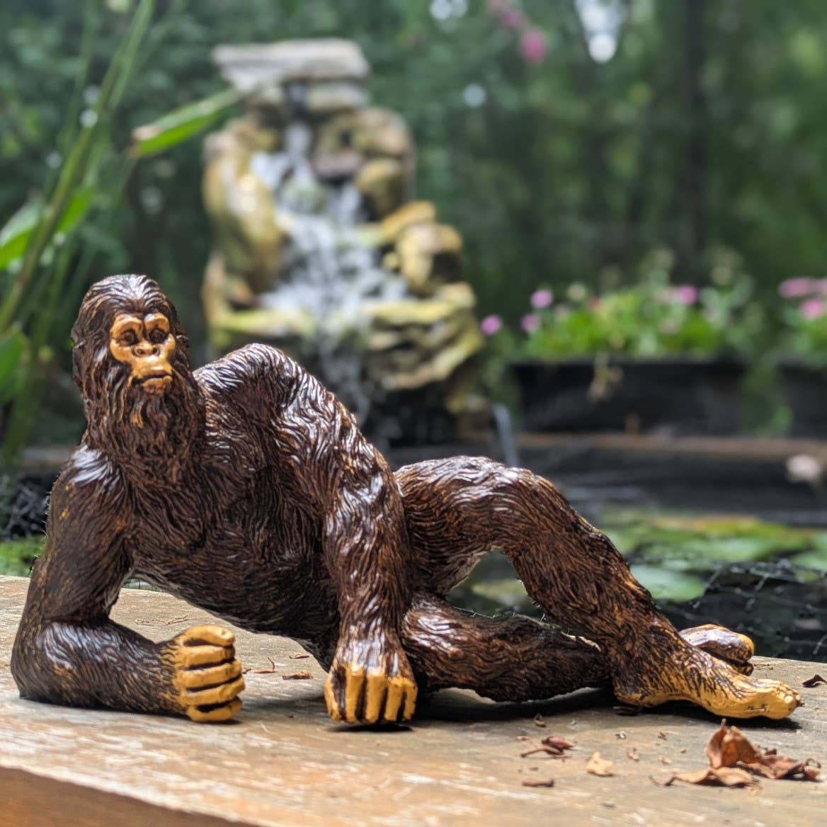 Lying Bigfoot Heart-throb Sasquatch Statue 10 inch Long: Natural