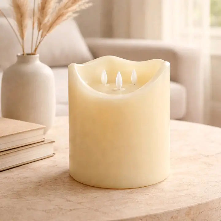 Cream Non Drip Moving Flame LED Candle 3in by 6in