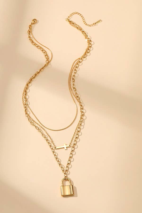 18K STAINLESS STEEL TARNISH FREE LAYERED NECKLACE | 40NK371: Gold