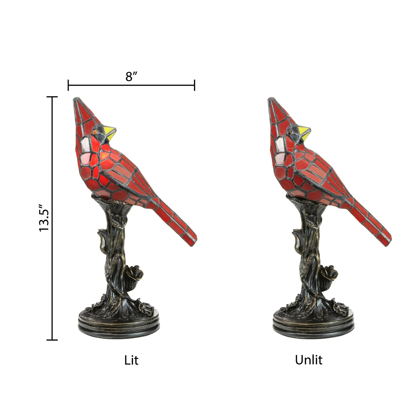 13.5"H Skylar Red Cardinal Stained Glass Bird Accent Lamp