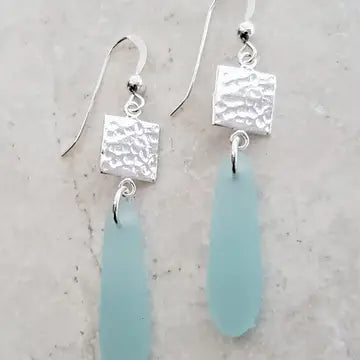 Eco Sea Glass Hammered Tile Earrings Sea Foam