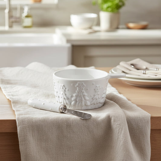 Temp-tations LLC #TR00110-FRF202  10oz Dip Bowl with Spreader - Frosty Forest White