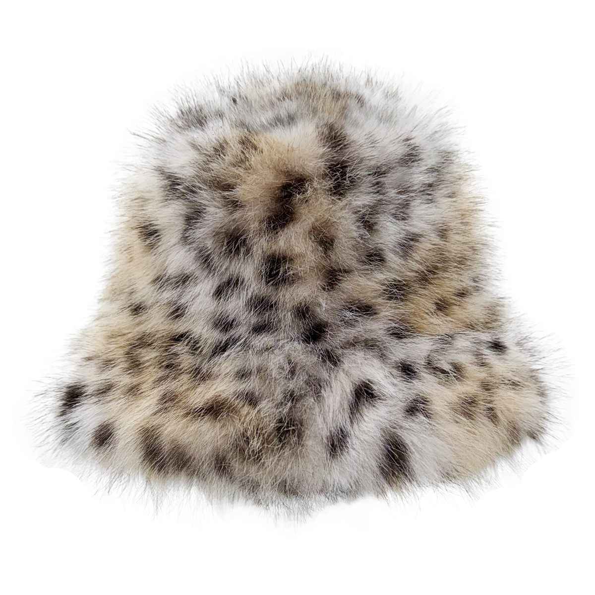 Faux Fur Leopard Bucket Hat - Ivory