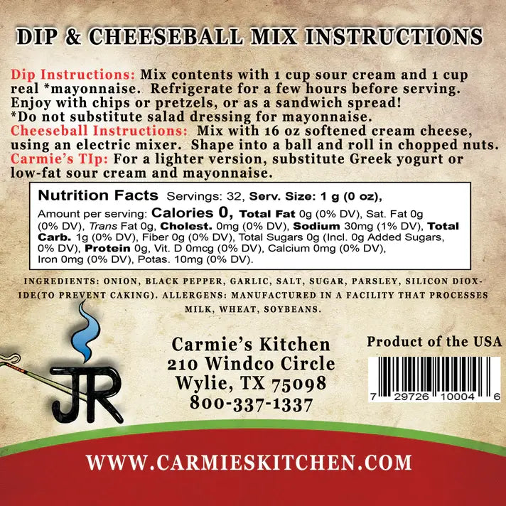 Carmie’s Kitchen - JR’s Ranch Dip Mix