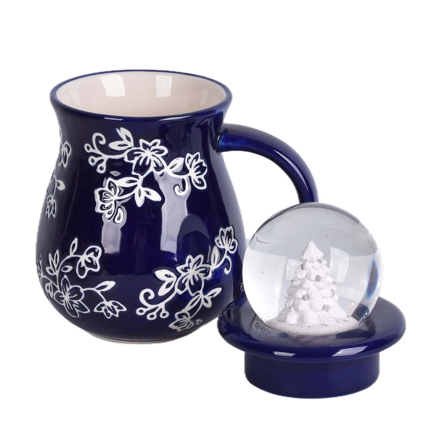 16oz Mug with Snow Globe Lid-it-Floral Lace Blue