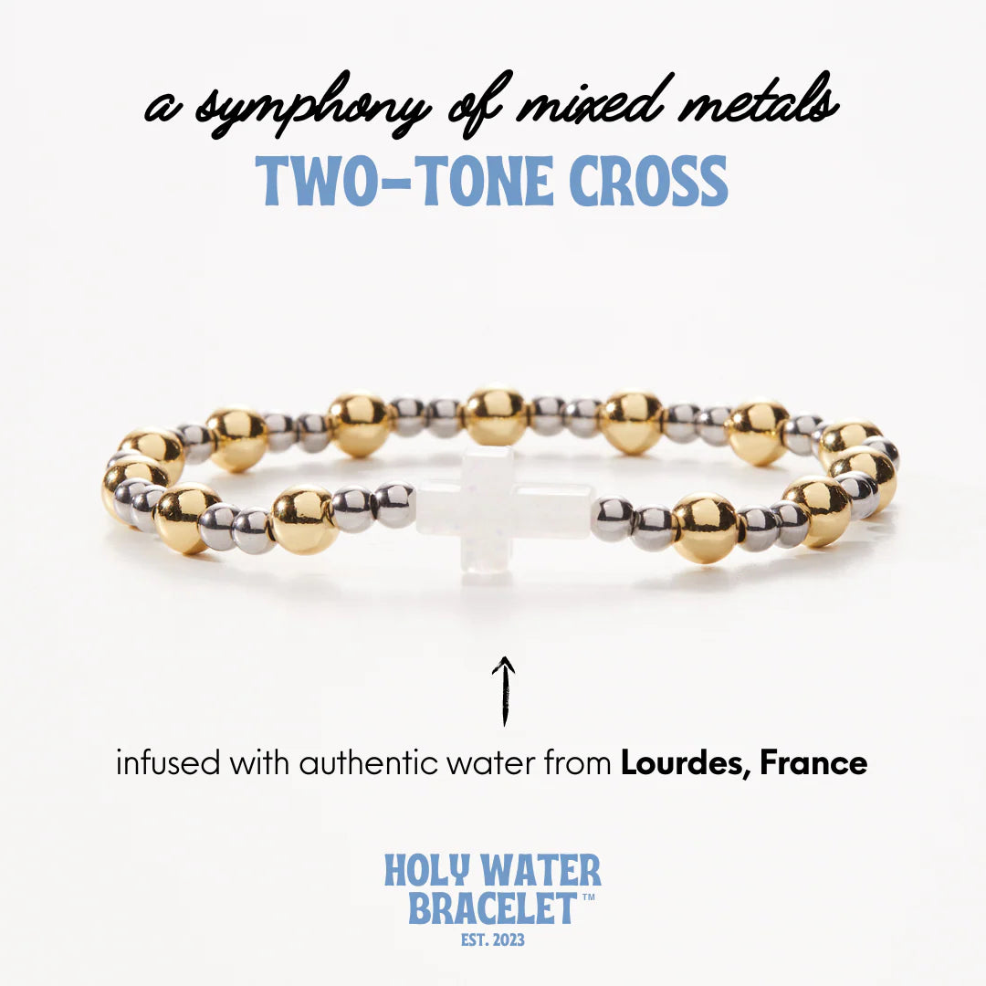 Holy Water Two-Tone Cross Bracelet