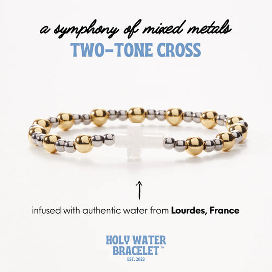 Holy Water Two-Tone Cross Bracelet