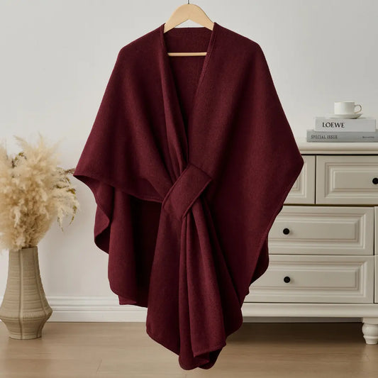 The Fleece Drape Shawl - Wine Red
